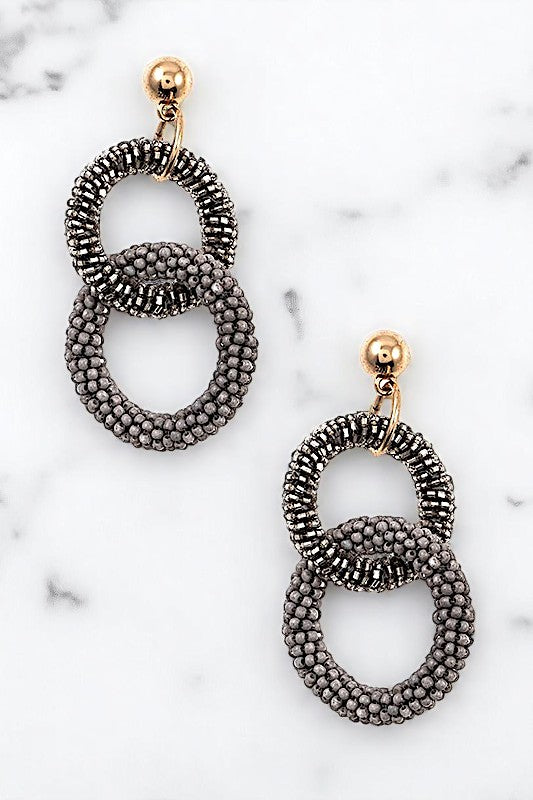 BEADED DOUBLE LINK CIRCLE EARRING