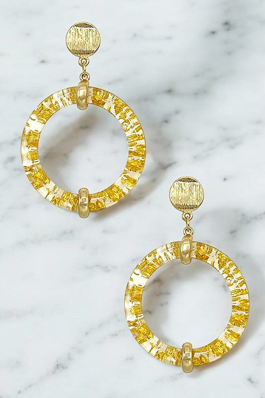 Gold Speckle Accent Round Drop Earring