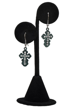 STUDDED CROSS ACCENT DROP EARRING