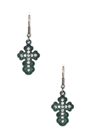 STUDDED CROSS ACCENT DROP EARRING