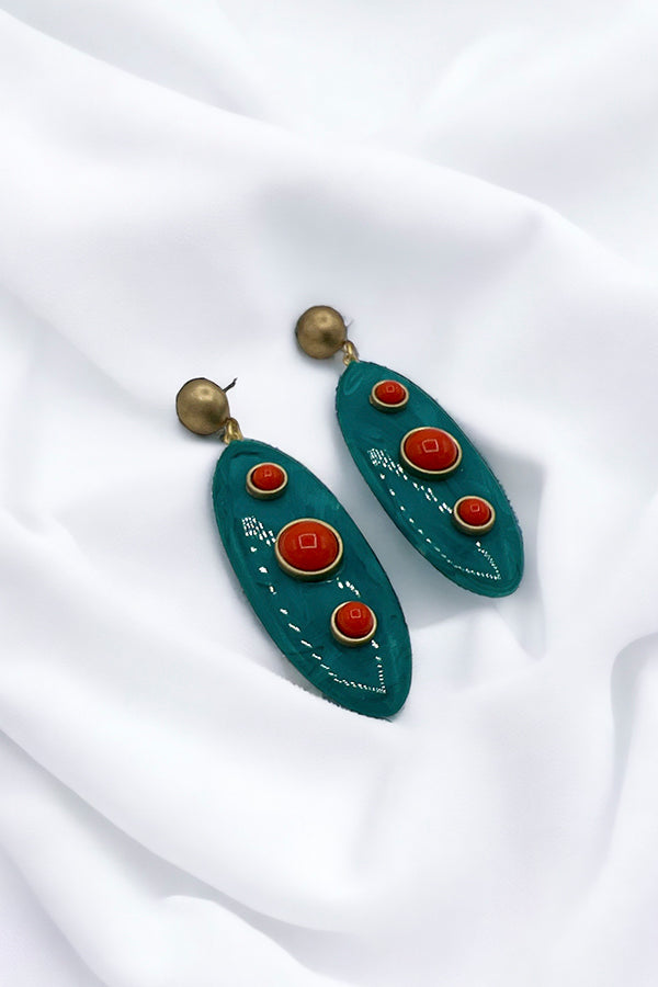 Triple Stone Oblong Oval Dangle Earring