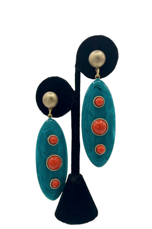 Triple Stone Oblong Oval Dangle Earring