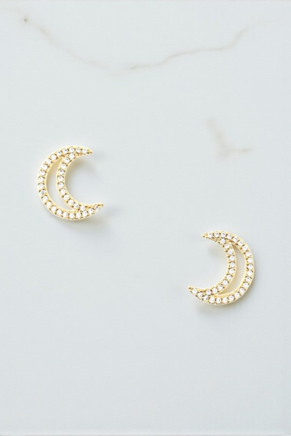 CZ STONE MOON POST EARRING