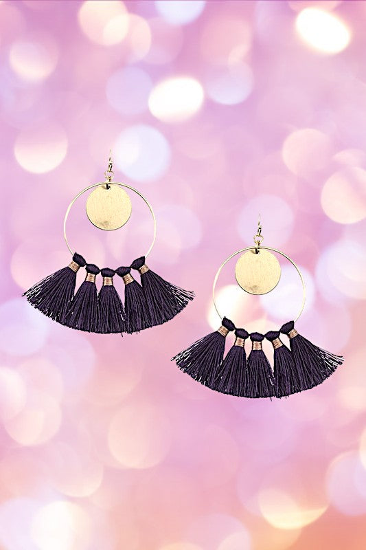 LINK DISK PURPLE TASSEL EARRING