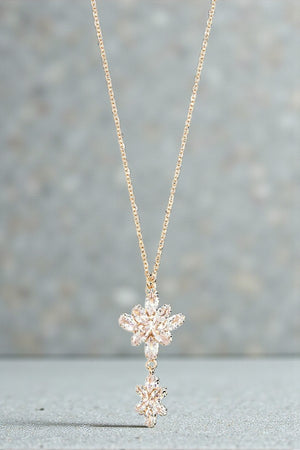DOUBLE FLORAL CRYSTAL GEM PENDAN NECKLACE