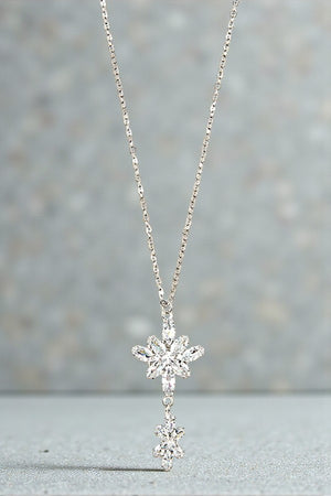 DOUBLE FLORAL CRYSTAL GEM PENDAN NECKLACE