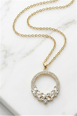 CRYSTAL MAGNIFYING PENDANT LONG NECKLACE