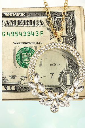 CRYSTAL MAGNIFYING PENDANT LONG NECKLACE
