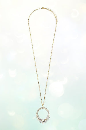 CRYSTAL MAGNIFYING PENDANT LONG NECKLACE