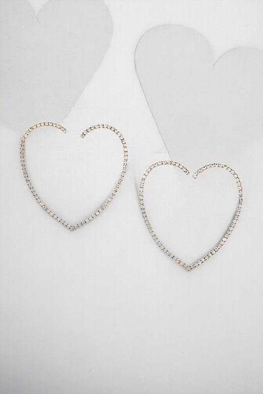 Semi Rhinestone Pave Heart Hoop Earring