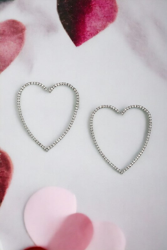 Semi Rhinestone Pave Heart Hoop Earring