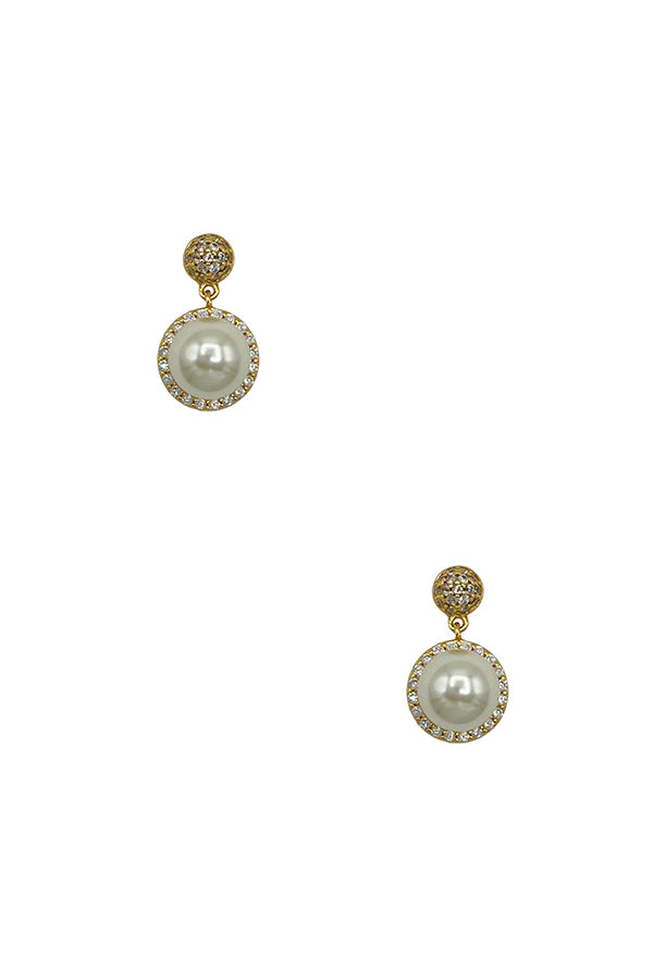 Cubic Zorconia Framed Pearl Drop Earring