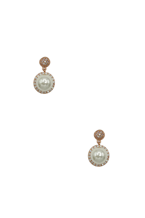 Cubic Zorconia Framed Pearl Drop Earring