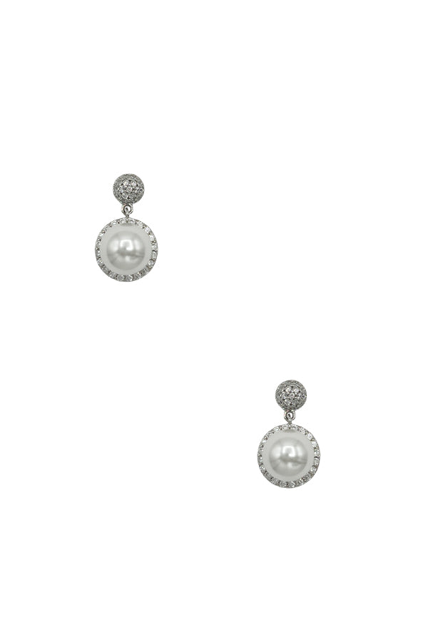 Cubic Zorconia Framed Pearl Drop Earring