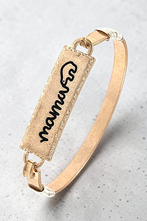 MAMA BEAR ETCHED BAR LINK BANGLE BRACELET