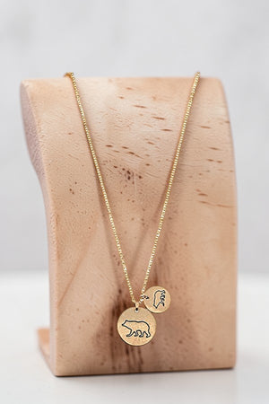 MAMA BEAR BABY BEAR DOUBLE DISK PENDANT NECKLACE