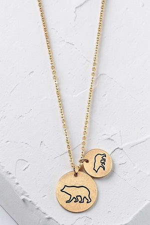 MAMA BEAR BABY BEAR DOUBLE DISK PENDANT NECKLACE
