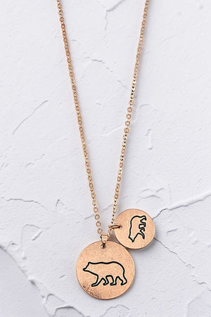 MAMA BEAR BABY BEAR DOUBLE DISK PENDANT NECKLACE