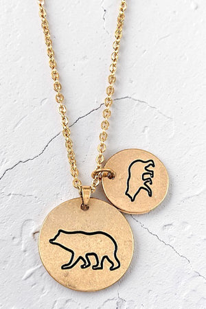 MAMA BEAR BABY BEAR DOUBLE DISK PENDANT NECKLACE