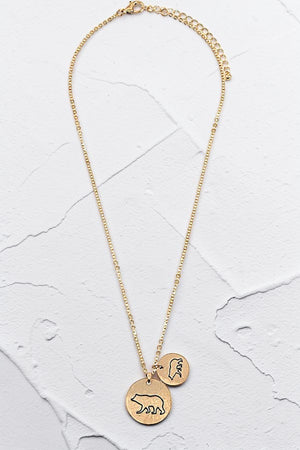 MAMA BEAR BABY BEAR DOUBLE DISK PENDANT NECKLACE