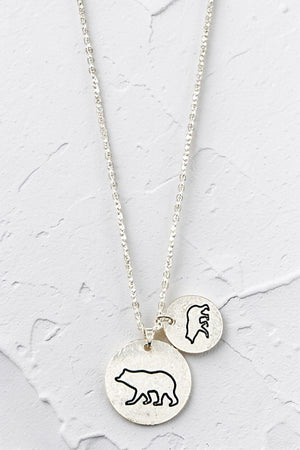 MAMA BEAR BABY BEAR DOUBLE DISK PENDANT NECKLACE