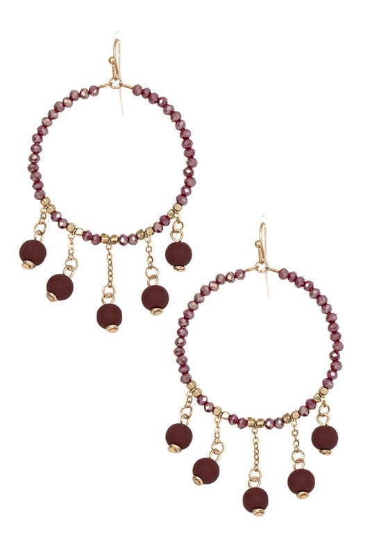 GLASS BEAD ROUND BALL BEAD DANGLE EARRING