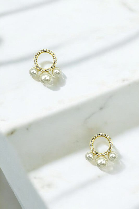 Cubic Zirconia Round Pearl Post Earring