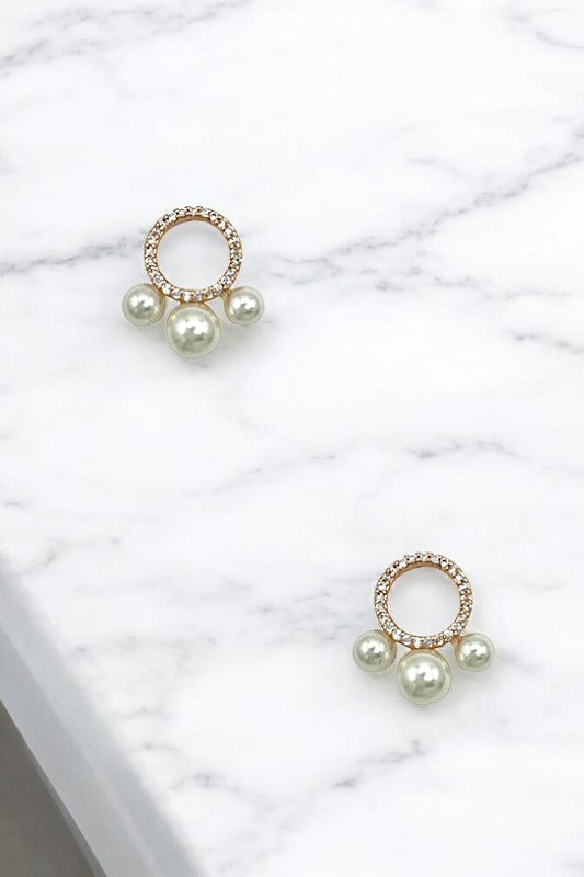 Cubic Zirconia Round Pearl Post Earring