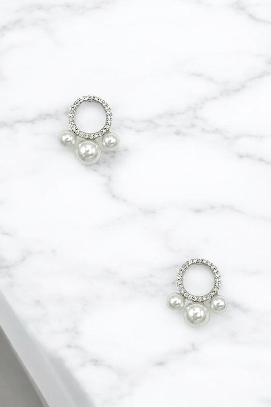 Cubic Zirconia Round Pearl Post Earring