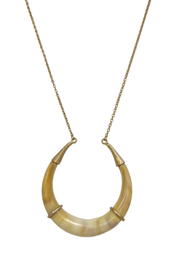 Curved Horn Pendant Long Necklace