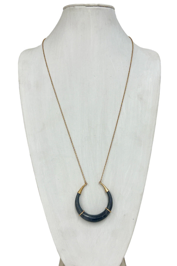 Curved Horn Pendant Long Necklace