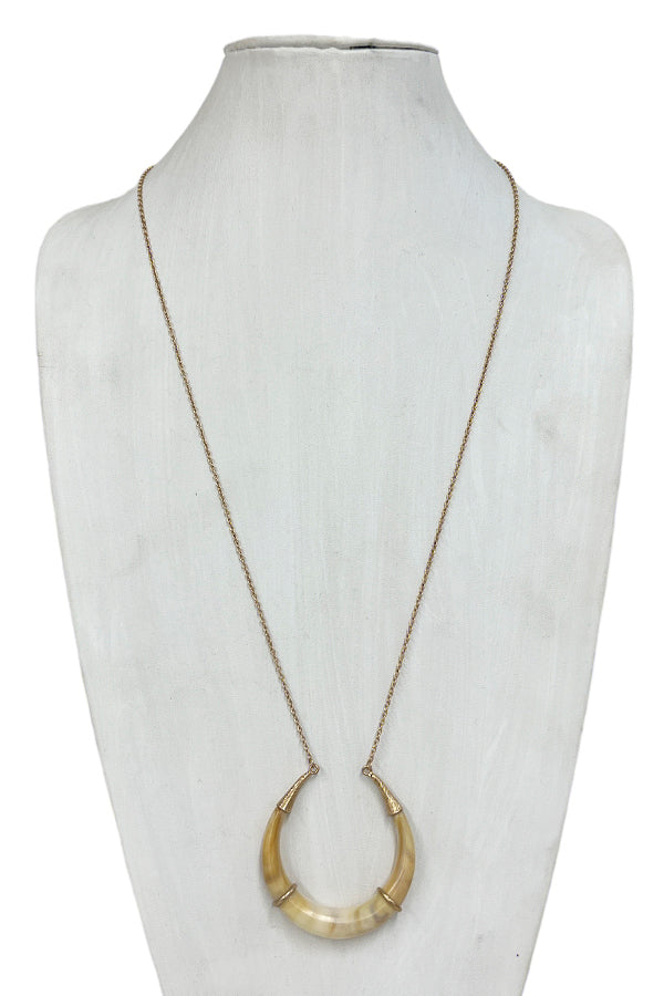 Curved Horn Pendant Long Necklace
