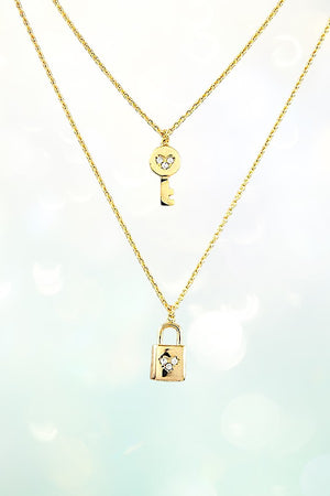 LOCK AND KEY PENDANT LAYERED NECKLACE