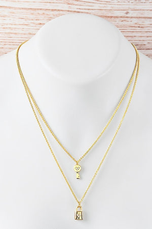 LOCK AND KEY PENDANT LAYERED NECKLACE