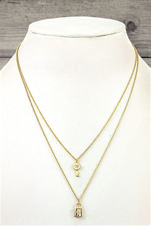 LOCK AND KEY PENDANT LAYERED NECKLACE