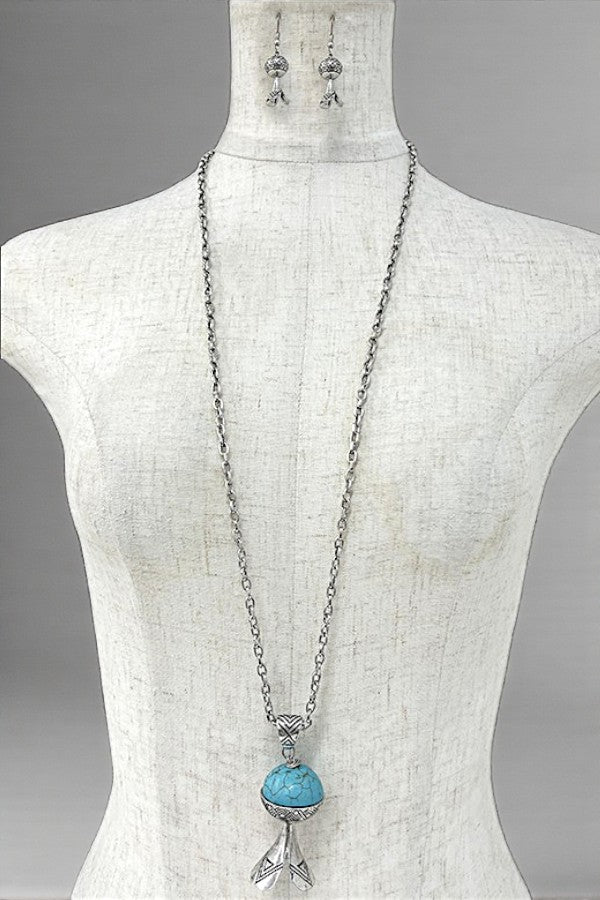 ELONGATED ETCHED GEM PENDANT NECKLACE SET