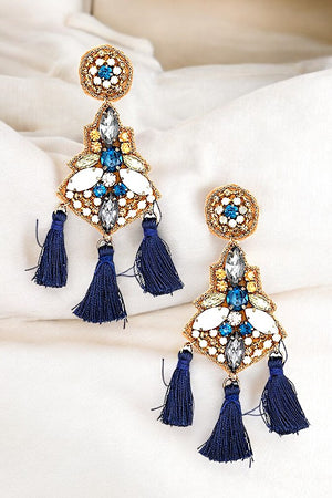 FACETED JEWEL TASSEL DANGLE EARRING