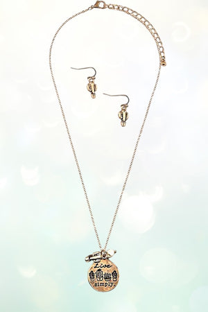 LIVE SIMPLY MESSAGE ETCHED ROUND PENDANT NECKLACE