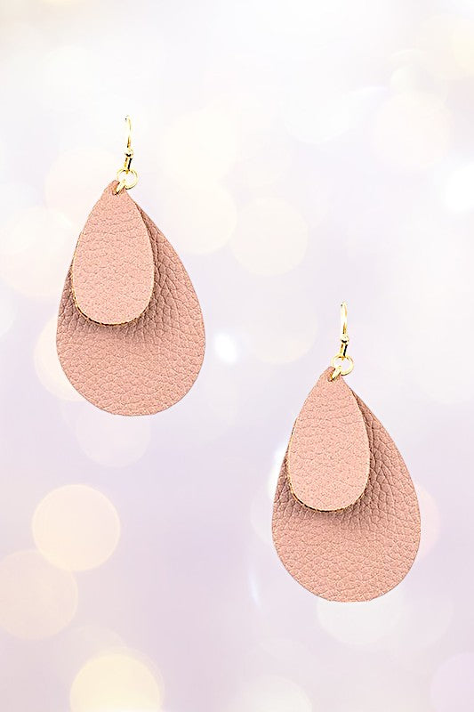 DOUBLE LINK PINK TEARDROP DANGLE EARRING