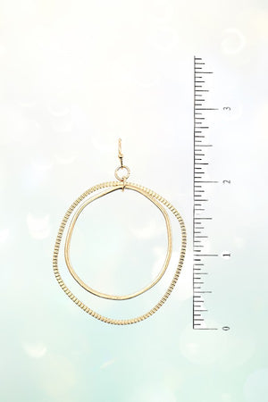 TEXTURED IRREGULAR RING SHAPE DOUBLE LINK DANGLE EARRING