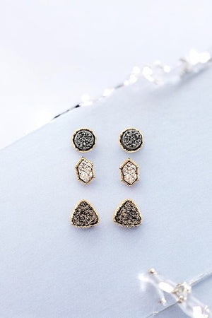 FAUX DRUZY  STONE MIX POST EARRING SET