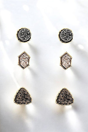 FAUX DRUZY  STONE MIX POST EARRING SET