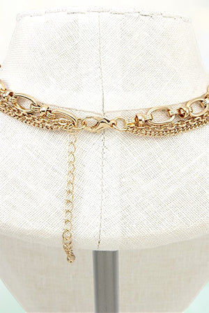 LAYERED CHAIN DOUBLE PENDANTS NECKLACE AND EARRING SET