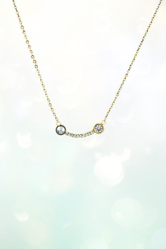 CZ STONE PEARL ACCENT PENDANT NECKLACE