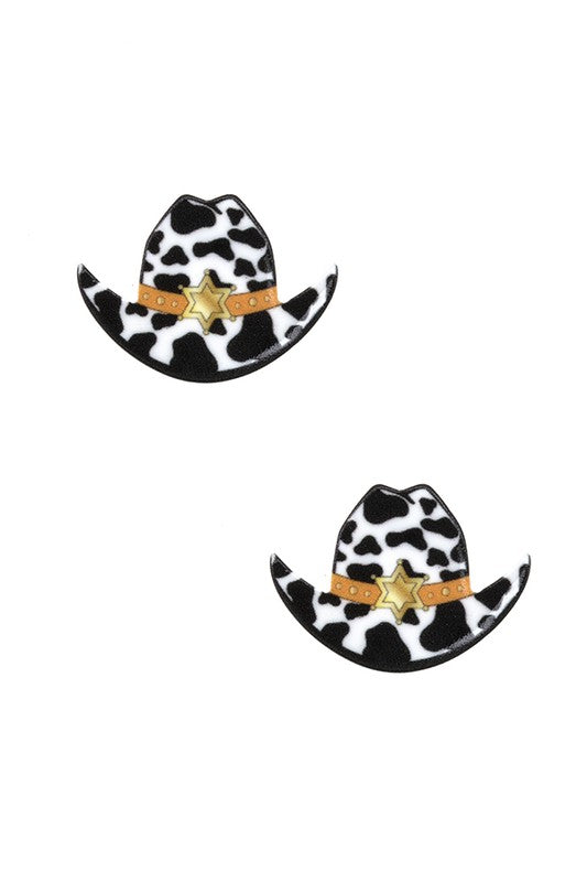 COW PRINT HAT POST EARRING