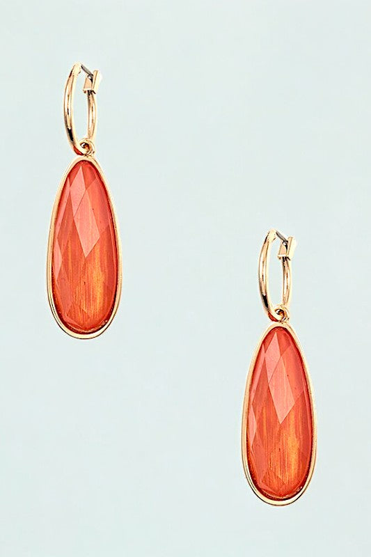 FACETED GEM TEARDROP DANGLE EARRING