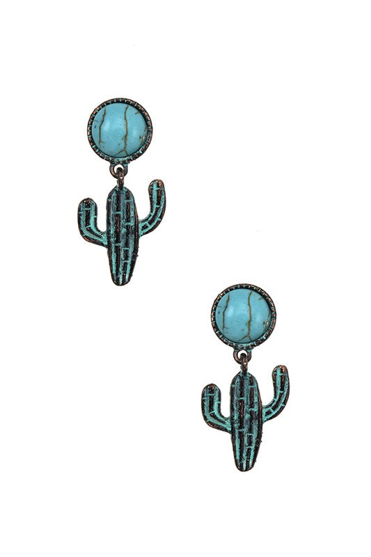 ROUND STONE LINK CACTUS POST EARRING