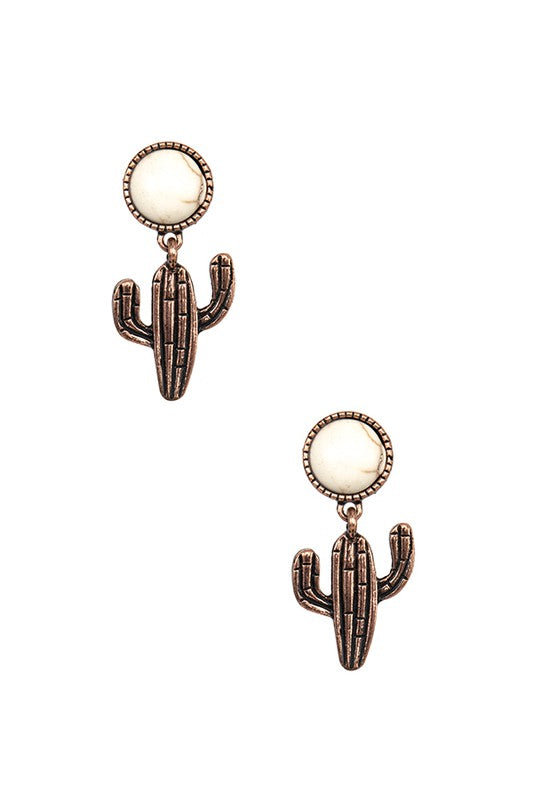 ROUND STONE LINK CACTUS POST EARRING