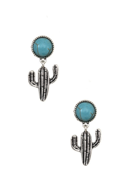 ROUND STONE LINK CACTUS POST EARRING