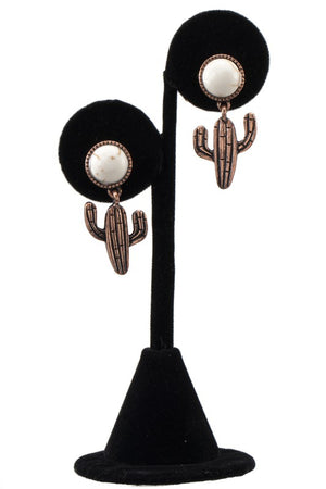 ROUND STONE LINK CACTUS POST EARRING